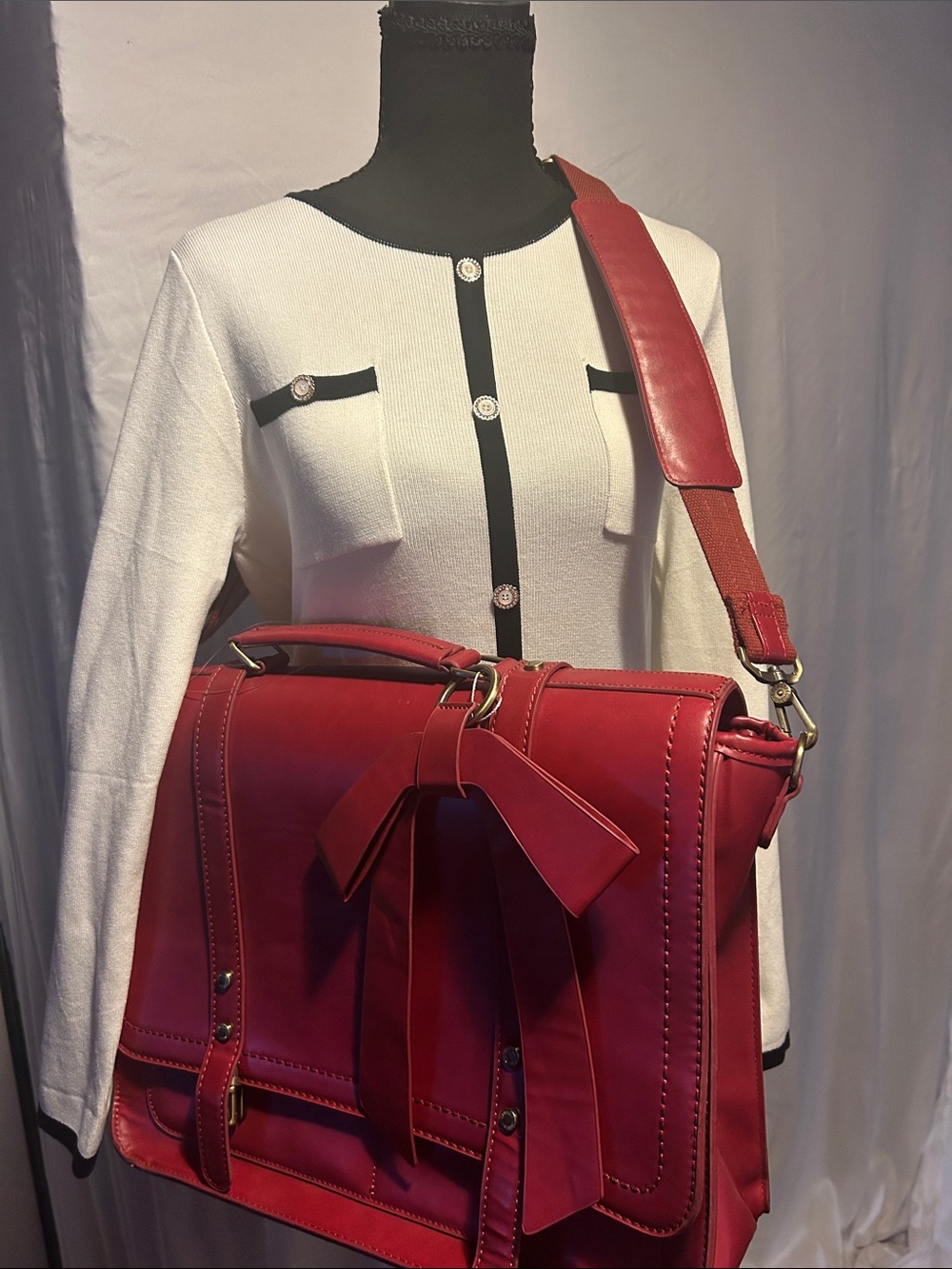 "ECOSUSI Red Vegan Leather Vintage Bow Briefcase